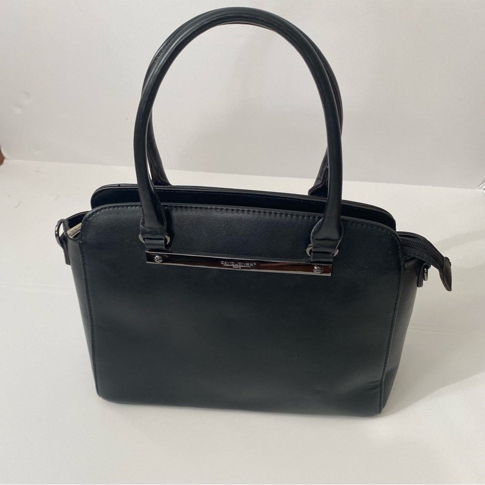 Black structured top handle vegan leather black purse